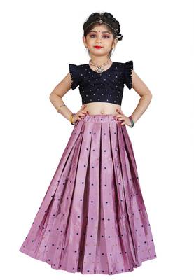 Kids Cotton Silk Blue Blouse And Pink Lehenga Choli Set  2