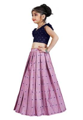 Kids Cotton Silk Blue Blouse And Pink Lehenga Choli Set  3
