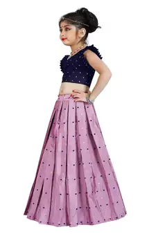 Kids Cotton Silk Blue Blouse And Pink Lehenga Choli Set 