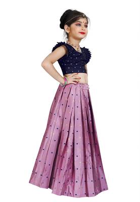 Kids Cotton Silk Blue Blouse And Pink Lehenga Choli Set  4