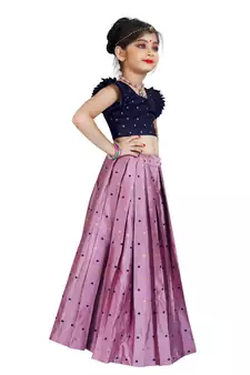 Kids Cotton Silk Blue Blouse And Pink Lehenga Choli Set 