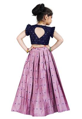 Kids Cotton Silk Blue Blouse And Pink Lehenga Choli Set  5