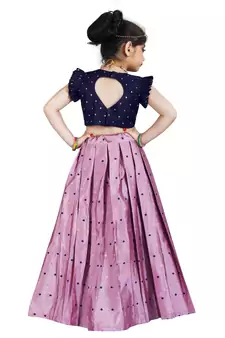 Kids Cotton Silk Blue Blouse And Pink Lehenga Choli Set 