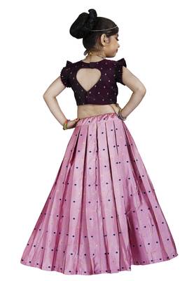 Kids Maroon Blouse And Pink Lehenga Choli Set For Girls  3