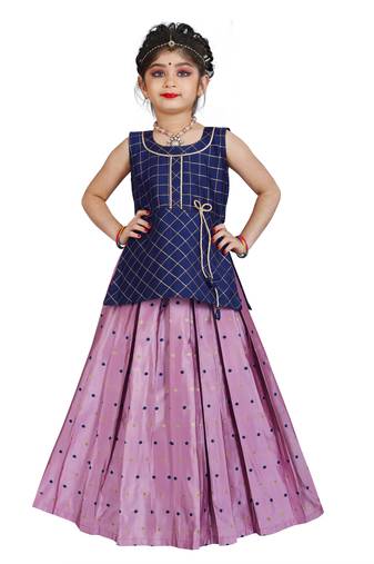 Kids Blue Top And Pink Lehenga Choli Set For Girls 