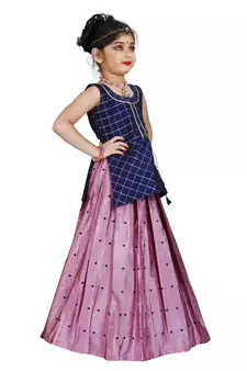 Kids Blue Top And Pink Lehenga Choli Set For Girls 