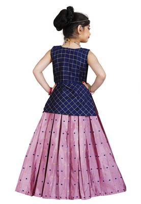 Kids Blue Top And Pink Lehenga Choli Set For Girls  3