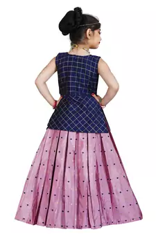 Kids Blue Top And Pink Lehenga Choli Set For Girls 