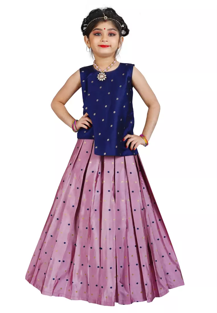 Kids Blue Top And Pink Lehenga Choli Set 