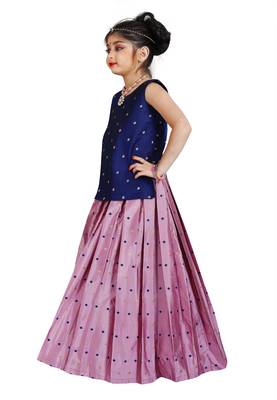 Kids Blue Top And Pink Lehenga Choli Set  2