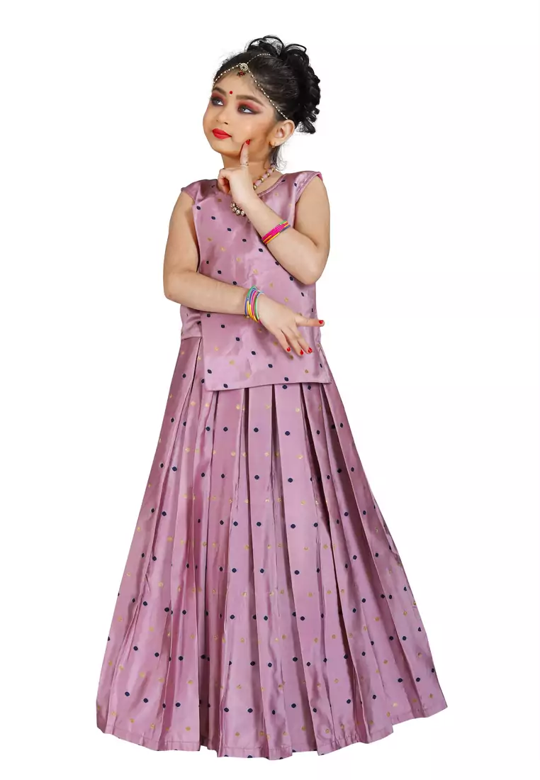 Kids Pink Cotton Silk Lehenga Choli Set For Girls