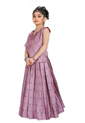 Kids Pink Cotton Silk Lehenga Choli Set For Girls 2