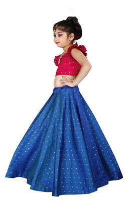 Kids Royal Blue Lehenga Choli Set For Girls  2