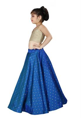 Kids Royal Blue Cotton Silk Lehenga Choli Set For Girls  2