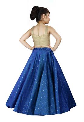 Kids Royal Blue Cotton Silk Lehenga Choli Set For Girls  3