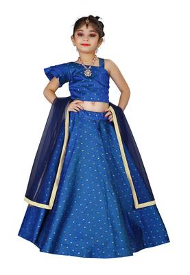 Kids Cotton Silk Royal Blue Designer Lehenga Choli Set  1