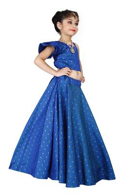 Kids Cotton Silk Royal Blue Designer Lehenga Choli Set  2
