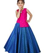 Kids Pink Top And Royal Blue Lehenga Choli Set For Girls 