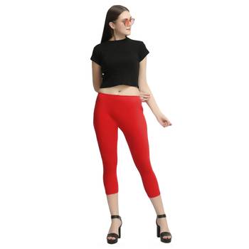 Red plain cotton leggings 5