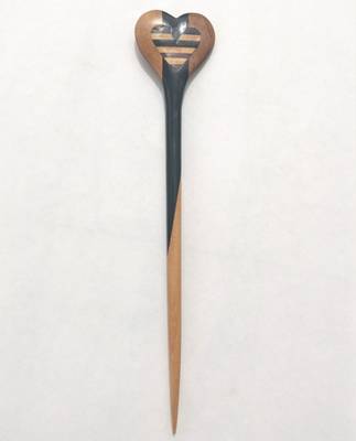Striped Heart Wooden Hair Stick  1