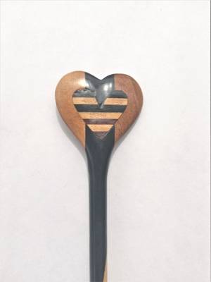 Striped Heart Wooden Hair Stick  2