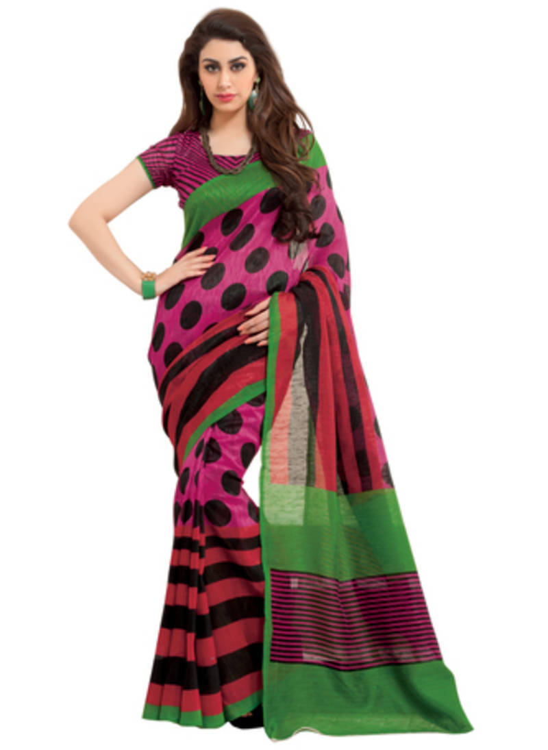 Pink plain jute silk saree with blouse