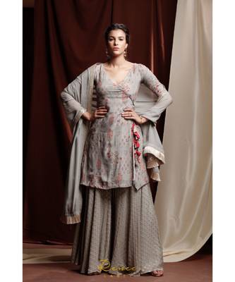 grey embroidered crepe kurta sets 1