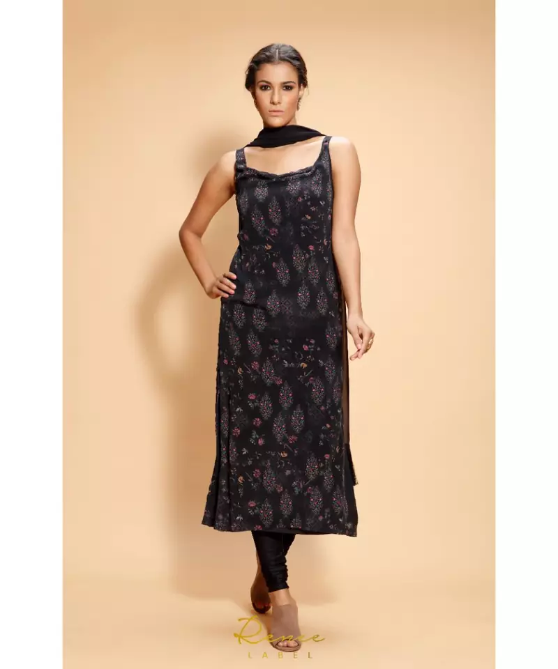 blue embroidered crepe kurta sets