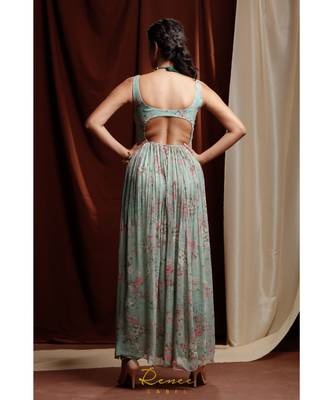 turquoise embroidered georgette kurta sets 3