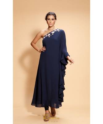 blue embroidered georgette kurta sets 1