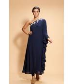 blue embroidered georgette kurta sets