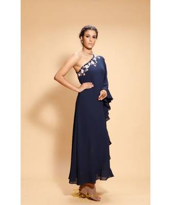 blue embroidered georgette kurta sets 2