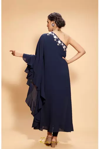 blue embroidered georgette kurta sets