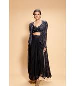 blue embroidered crepe kurta sets