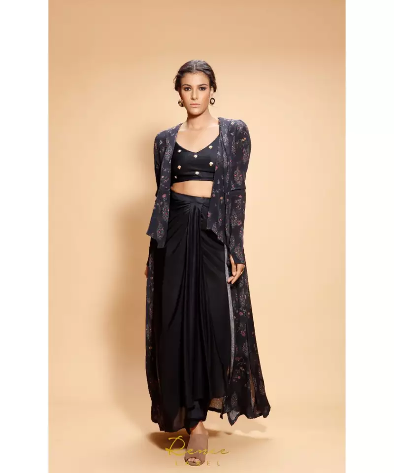 blue embroidered crepe kurta sets