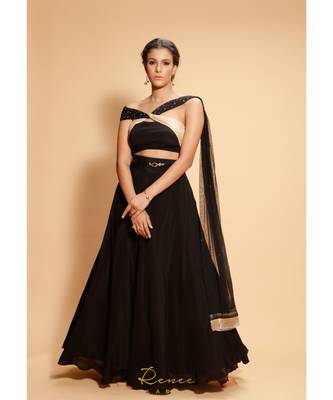 black embroidered crepe kurta sets 1