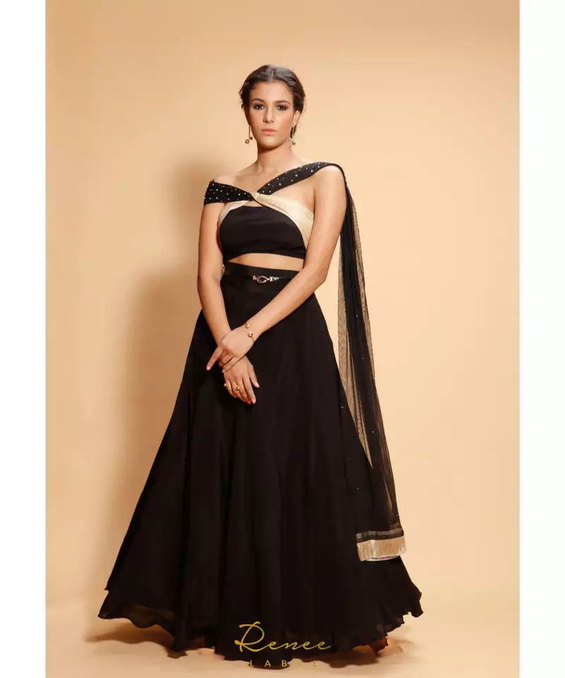 black embroidered crepe kurta sets