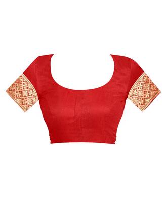 Red hand woven banarasi silk saree with blouse 5