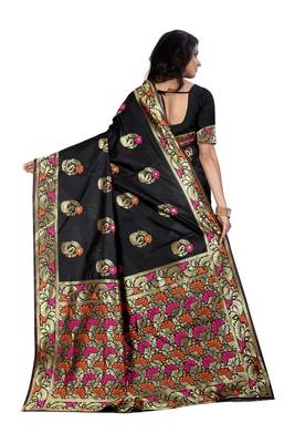 Black hand woven banarasi silk saree with blouse 4