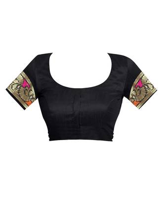 Black hand woven banarasi silk saree with blouse 5