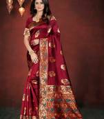 Maroon hand woven banarasi silk saree with blouse