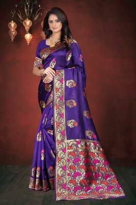 Purple hand woven banarasi silk saree with blouse 1