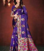 Purple hand woven banarasi silk saree with blouse