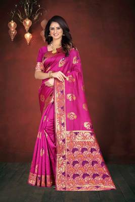 Pink hand woven banarasi silk saree with blouse 1
