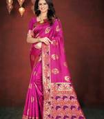 Pink hand woven banarasi silk saree with blouse