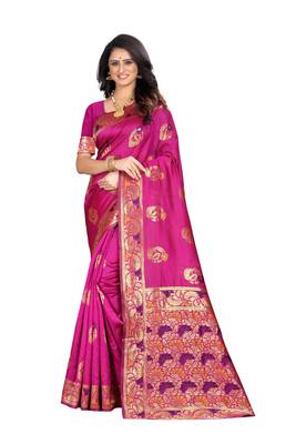 Pink hand woven banarasi silk saree with blouse 2