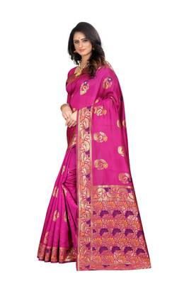 Pink hand woven banarasi silk saree with blouse 3