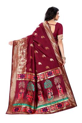 Maroon hand woven banarasi silk saree with blouse 4