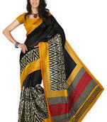 Black plain jute silk saree with blouse