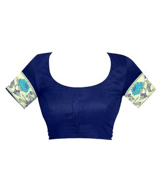 Navy blue hand woven banarasi silk saree with blouse 5